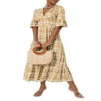 Ženska ljetna boemska midi haljina cvjetni print polovina rukava V izrez elastična struka labava haljina