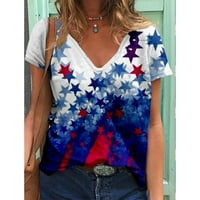 Ženska majica američke zastave USA Star Stripes 4. jula TEE majice V izrez Patriotsko-dan Dan nezavisnosti