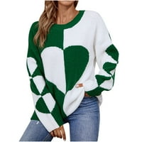 Cleariance ženski ležerni džemper slatki srčani uzorak patchwork lagan pulover dugih rukava za vrat