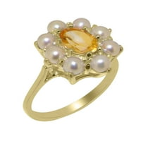 Britanci napravio je 10k žuti zlatni prirodni citrinski i kultivirani prsten za angažman ženske žene
