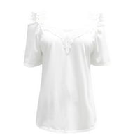 Daqian ženske majice čišćenje Žene Ležerne prilike sa ramenim čipkama Redovno uklapanje kratkih rukava V-izrez majice na vrhu ženskih majica plus veličina bijela 12