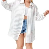 Žene plus bluze casual obični ovratnik tunika 0xl bijeli