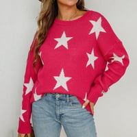 Ženski džemper s dugim rukavima Ležerni elegantni okrugli izrez zvijezda uzorak plus veličina pletena