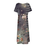 Ležerne haljine za žene cvjetna sunčana haljina okrugla izrez srednje dužine bez rukava ljubičasta xl