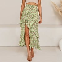 Xiuh ženska boho cvjetna print split dugim suknji elastična struka Swing maxi suknja zelena s
