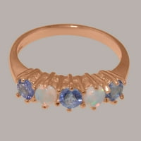 Britanci napravio 14k Rose Gold originalni tanzanite i Opal Womens Promise Ring - Veličina Opcije - Veličina 7,75