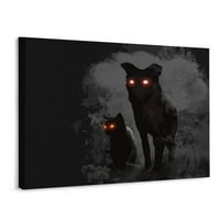 Mačke i psi Halloween u tamnom platnu zidnu umjetnost sa uokvirenim, modernim dekorm urezom