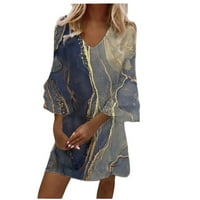 Haljine za žene s dugim rukavima za patchwork haljina V-izrez Midi fit i flare Y2K moda Elegantni klub