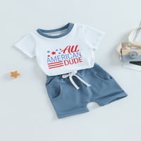 Jaweiwi Dječji dječaci 4. srpnja Hlače Set odjeće, 2T 3T 5T ​​slova kratkih rukava Ispis majica s elastičnim