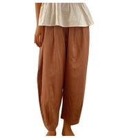 Pamučne posteljine obrezane hlače za žene Ležerne prilike elastične struke široke pantalone za noge