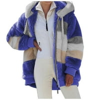 Kaput ženska modna spajanje zimski labavi plišani dugi rukav džepni kaputi sa kapuljačom plavi 5xl ženski