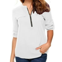Žene plus veličina Ženski ljetni dugi rukav Zip Ležerne prilike TUNIC V-izrez za bluzu s vratom