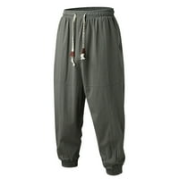 Kauzalne hlače za muškarce muškarci pamučne posteljine čvrste elastične strugove casual pantalone nacrtaju