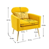 Baršunasta kauč na razvlačenje, moderna ležaljka, tapacirana stolica za dnevnu sobu akcent, udobna fotelja sa ružom zlatnim metalnim nogama, tufastom stolicom za čitanje ili rezanje, žuto