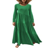 Ženska Boho Maxi haljina s dugim rukavima Čvrsta boja okrugla vrata Asimetrična haljina za plažu