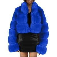 Fau kaput žene duge dame toplo Furry kaput jakna zimska solidna V-izrez Outerwer plavi xxl