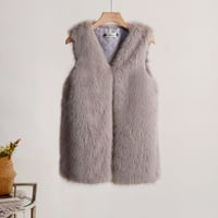 Absuyy zimski kaputi za žene - Fau krzno V izrez Solid Boja jakna Otvoreni prednji prsluk Furry Warm