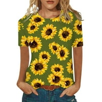 Ženski bluze Ženski povremeni suncokret za ispis Okrugli vrat Labavi majica kratkih rukava Top Army