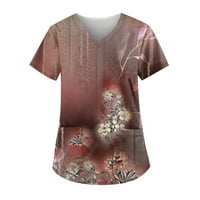 Feterrnal ženska retro tiskana radna odjeća V-izrez plus veličina majica sa džepovima ženske majice