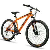 Mountalni bicikl za odrasle, brzina Shimano, točkovi, hardtail bicikl za muške žene, vilice za ovjes i dvostruku disk kočnicu, okvir od nehrđajućeg čelika -Orandže i crne boje