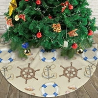 Ocean Božićna suknja, nautička tema Morsko sidro Tree Mat za Xmas Novogodišnji ukras unutarnji odmor na otvorenom Ornament