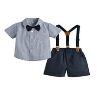 Cindysus dečko elastični struk prugasti gospodin odijelo Kid Mini pantalone s džepovima Dressy Outfit Jednosmjerna putovanja rever gumb za vrat i kratke hlače se postavljaju plavo prugasto odijelo