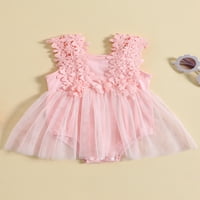 Suantret Toddler Baby Girls ROMper haljina čipkaste cvijeće bez rukava bez rukava od suknje HEM Jumpsuits Ljetni bodysuit narandžasti ružičasti 6- mjeseci