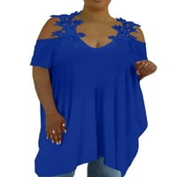 Žene plus veličine vrhovi čipka majica kratkih rukava hladno ramena nepravilna labava bluza
