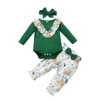 Rovga Toddler Girls Odjeća za djecu za djevojčice ROMPER ruffles Bodysuit + cvjetne tiskane hlače Trake