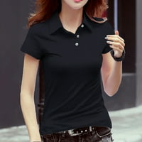 Ženska dugmeta Casual Dnevne košulje V izrez kratki rukav majica Tee Tors Tunika Slim bluza Crna XXL