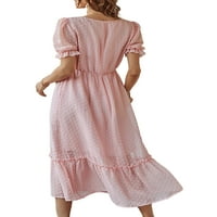 Colisha ženske sandress ruffled midi haljine s kratkim rukavima duga haljina labava praznična čipka