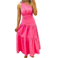 Ležerne haljine za žene Ženska Slouchy jedno rame Halter Resort Style Soling Colors HOT PINK PINK XL