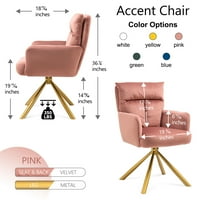 Velvet naglasak stolica sa zakrivljenim naslonom, savremeni tapecirani okretni stolica za tapeciranje, metalna ležaljka, ružičasta