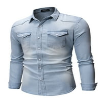 Muške košulje Čvrsta boja Dugi rukav Revel traper vrhovi majice Ležerne majice