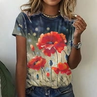 Jsaierl bluza za žene Ljeto cvjetni print kratkih rukava majica casual crew vrat labava majica TOP COMFY