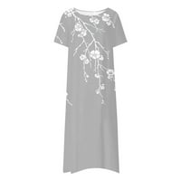 HHEI_K MIDI haljina Ženska povremena cvjetna ispis Labava haljina Ljetna okrugla vrat Pocket haljina