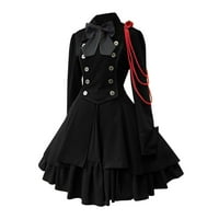 Ženska haljina Retro stil Solid Boja trubačka rukava Duga princeza Dress Black XXL