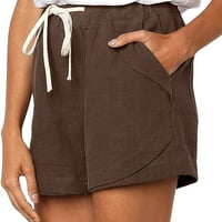 Ženske hlače džepne vučne elastične struine labave kratke hlače plus size čvrste pantalone za žensko
