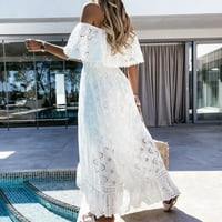 Haljina ženska ležerna ramena čipka duga haljina bijela vjenčanica djeveruša haljina plaža