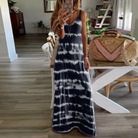 Ženska linija bez rukava Maxi Fashion Summer Striped okrugla Dress Dress Mornary 3xl