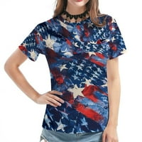 Žene Ljetne vrhove Crew Crw Stars and Stripes Odštampani majica Majica Ležerne prilike, Majica Ležerne