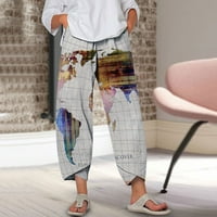 Wendunide Teretne hlače Žene Elastična struka PANT sa džepom Loose harem hlače za ispisane hlače za