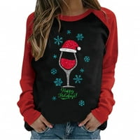 Clearsance Božićna posadna dukserica za žene sa novojny crvenim vinskim čašama Grafički vrhovi casual