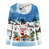 Božićne krajeve za žene za žene modni slatki xmas snjegović print pulover s dugim rukavima