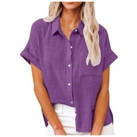 Ženski vrhovi Hemise Žene Short rukava Labave košulje u boji Henley Summer Purple 4xl