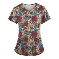 Ljetne bluze Ženske majice Personalizirani slatki tisak kratkih rukava V-izrez Top radne uniforme Džepne vrhove Dame Top Light Brown S
