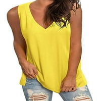 Gomelly Dame Tee V izrez majica Loose vrhovi ženska casual plaža tunika bez rukava na vrhu žute m