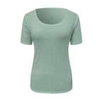 Ženska kratka rukava scoop vrat rebrasta ugrađena pletena majica Osnovne teške majice Henley Solid Color