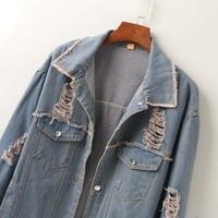 Nejasna jakna Ženska vintage Vintage s dugim rukavima s džepnim jaknom traper jean kratko dugme Ženski
