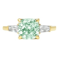 3CT CUSHION CUT - Tromjenski - simulirani zeleni dijamant - 18K žuto zlato - zaručnički prsten